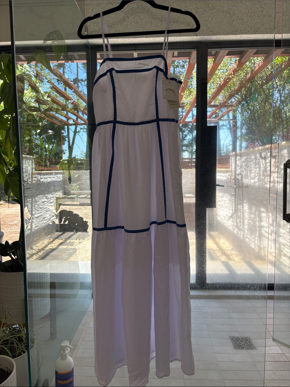 Commense White Maxi Dress with Navy Trim